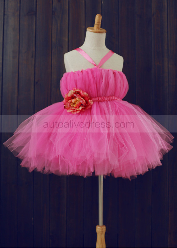 Hot Pink Tulle Princess Tutu Flower Girl Dress